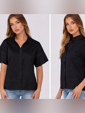 ANRABESS NWT❗️Women Short Sleeve Button Down Cropped Shirts Oversized Boxy